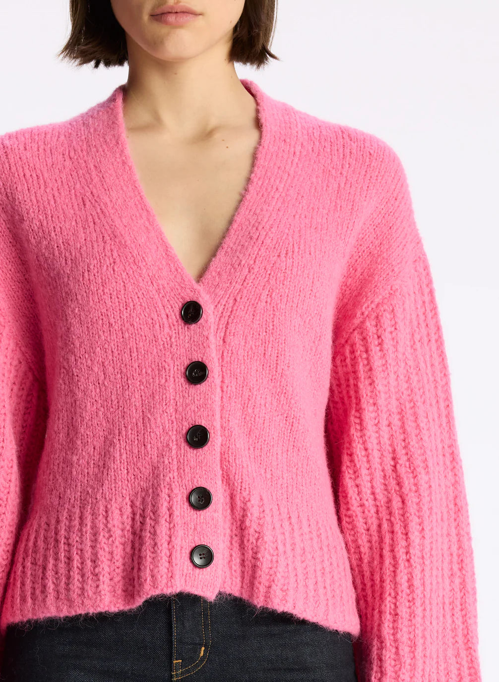 2024 JUICY COUTURE Fuchsia Snowflake Knit Cardigan Sweater Wool Alpaca Pocket ~ Large